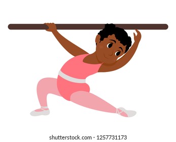 Little ballerina dancing. Clipart of a beautiful girl doing ballet. Kids ballet cartoon illustration on white background.