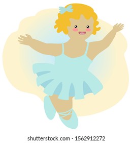 
Little Ballerina Dancing On A Light Background. Girl In Pointe Shoes. Kawaii. EPS10 Vector Illustration