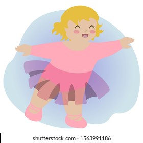 Little Ballerina Dancing On A Light Background. Pretty Girl In A Pink Dress And Pointe Shoes. Kawaii. EPS10 Vector Illustration