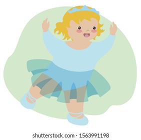 Little Ballerina Dancing On A Light Background. Pretty Girl With A Diadem And In Pointe Shoes. Kawaii. EPS10 Vector Illustration