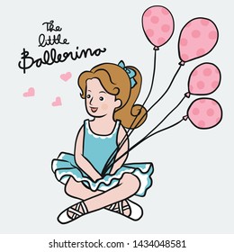 The little ballerina girl with balloon cartoon vector illustration