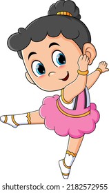 The little ballerina girl is dancing with the happy expression of illustration