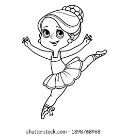 Сartoon little ballerina girl in flight outlined for coloring isolated on a white background