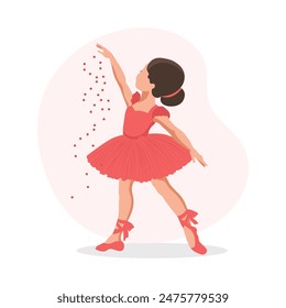 Little ballerina girl in pointe shoes dances. Illustration, vector