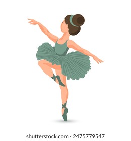 Bailarina de niña en zapatos de punta baila. Ilustración, Vector