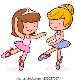 Little ballerina girls dancing. Vector illustration