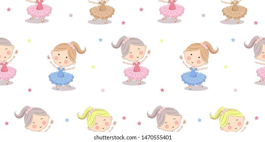 little ballerina illustration in seamless pattern for personal project, background, invitation, wallpaper and many more