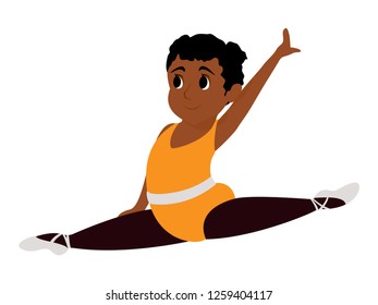 Little ballerina on a twine. Clipart of a beautiful girl doing ballet. Kids ballet cartoon illustration on white background.