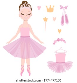 Little ballerina pink set on the white background