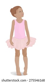 little ballerina in a pink tutu looking up
