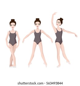 Little ballerina standing on toes, cartoon style vector illustration on white background. Little ballet dancer, classical, sixth position, toe stand, ballet positions.