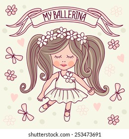 Little Ballerina. Template greeting card or invitation.
