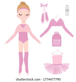 Little ballerina in the training suit wiht accessories