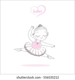 A little ballerina in a tutu is jumping. Stock vector illustration isolated on white background.