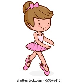 Little ballet dancer girl. Girl dancing classical choreography in pointe shoes. Vector illustration