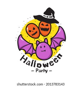 Little bats and ghost balloons are having fun on Halloween party. Vector illustration.