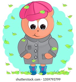 little bear in autumn. cartoon vector illustration.