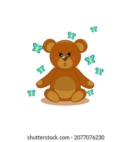 little bear with butterflies. vector illustration