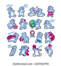 Little Bear Character set Graphic Vector illustration
