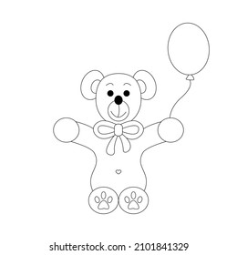 Page de coloriage d'un petit ours. Mignonne avec son ballon. illustration vectorielle.