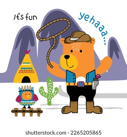a little bear is cowboy funny animal cartoon