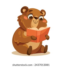 Pequeño Oso Cachorro con Hocico Lindo Libro de Lectura Ilustración Vectorial