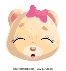 Little bear cub with a surprised face and closed eyes.Isolated vector illustration on a white background.	