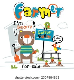 a little bear in the farm funny animal cartoon