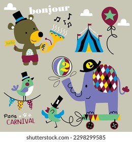 a little bear and friends in the carnival funny animal cartoon