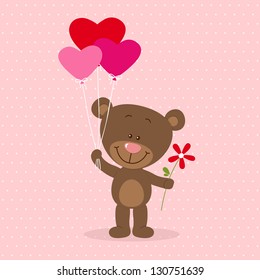 Little bear with heart balloons