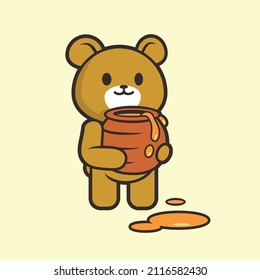 Little Bear Huging Honey for Children's Illustration.