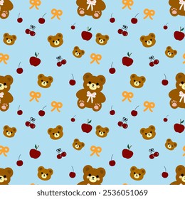 Little bear on blue background ,fabric pattern, gift wrapping paper pattern, seamless pattern 