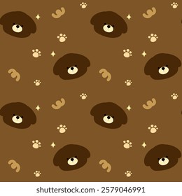 Little bear on brown background, fabric pattern, gift wrapping paper, cute stickers, notebook cover, mobile phone case , seamless pattern 