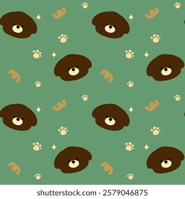 Little bear on green background, fabric pattern, gift wrapping paper, cute stickers, notebook cover, mobile phone case , seamless pattern 