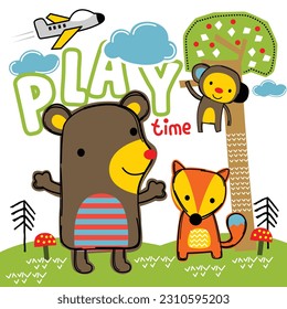 a little bear play in the garden funny cartoon