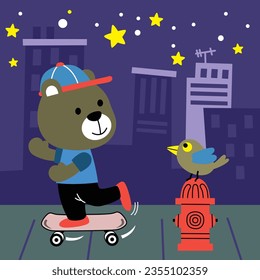 a little bear playing skateboard funny cartoon