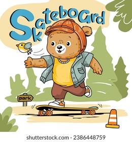 un oso pequeño jugando al skateboard dibujos animados de animales divertidos