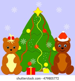 Little Bear sitting under the Christmas tree