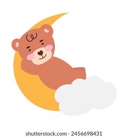 little bear sleeping moon isolated on white background