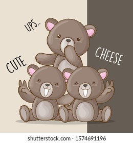 Little bear smiling cartoon vector cartoon illustration for kids. Brown bears with brown background.  Cute bears smiling vector illustration