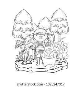 little bear teddy with girl in the landscape