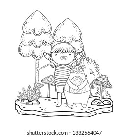 little bear teddy with girl in the landscape