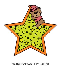little bear teddy with hat sleeping in star