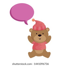 little bear teddy with hat and speech bubble