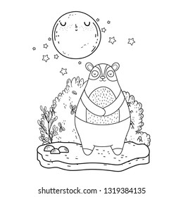 little bear teddy with moon kawaii in the landscape