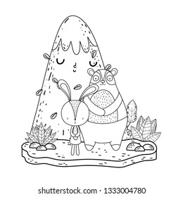 little bear teddy and rabbit in the landscape