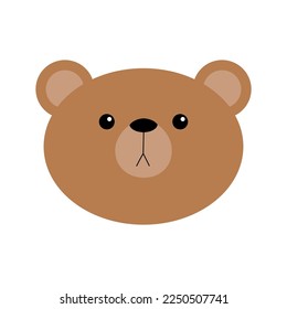 Little bear toy round face head. Brown grizzly icon. Cute kawaii cartoon character. Funny head face. Happy Valentines Day. Baby greeting card. White background. Flat design. Vector illustration