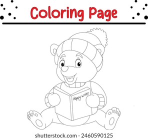 Pequeño oso ropa de invierno libro de lectura para colorear página de libro para niños.