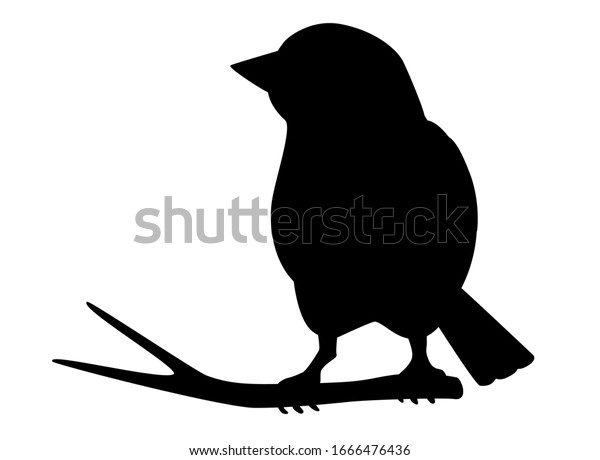 小さな美しい鳥 ロゴや絵文字のベクターシルエット 枝にすわるスズメ アイコン 枝の黒いシルエットに鳥 のベクター画像素材 ロイヤリティフリー