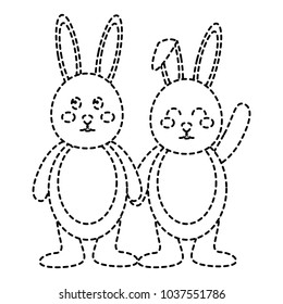 little beautiful bunnies holding hands friendly vector illustration sticker design